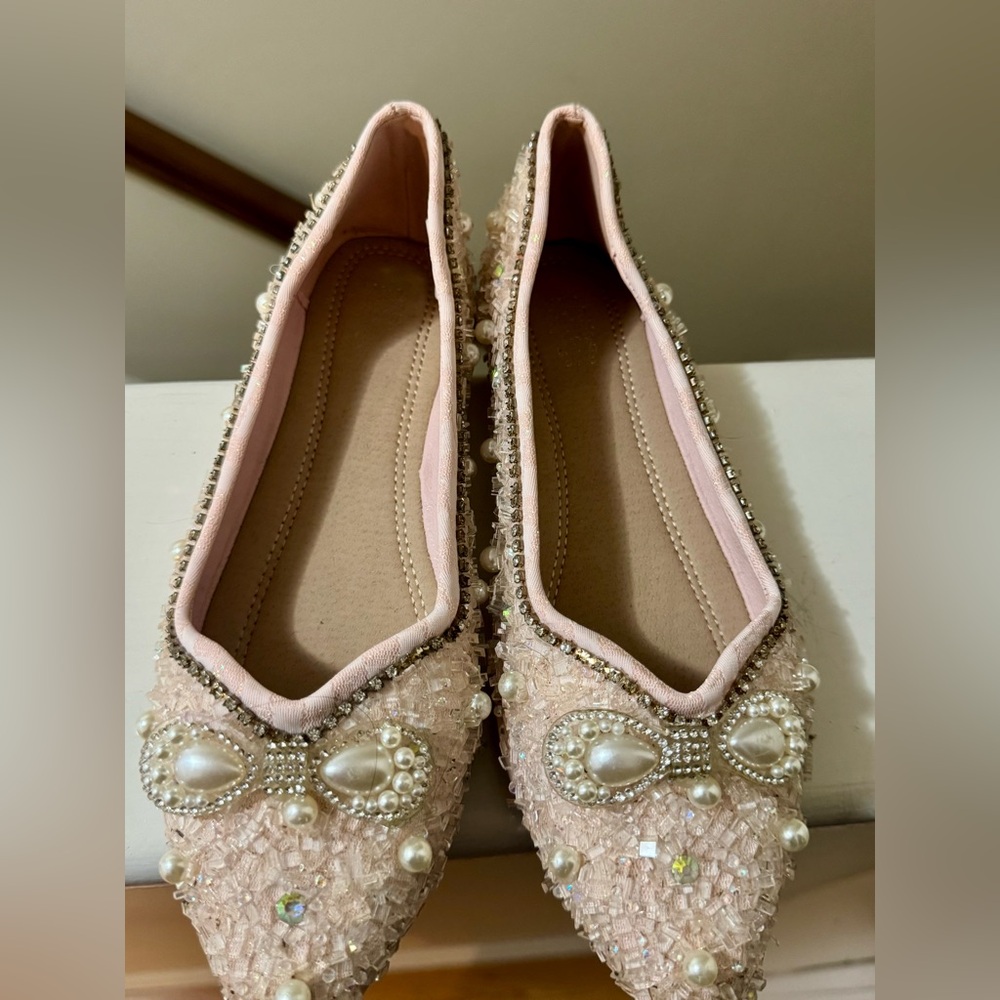 Embellished Pink Flats with Pearls